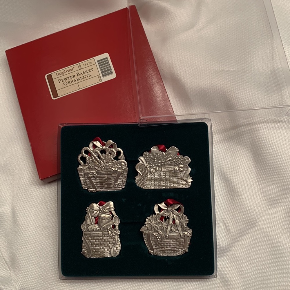 Longaberger 2005 Pewter Basket Ornaments in Original Box
